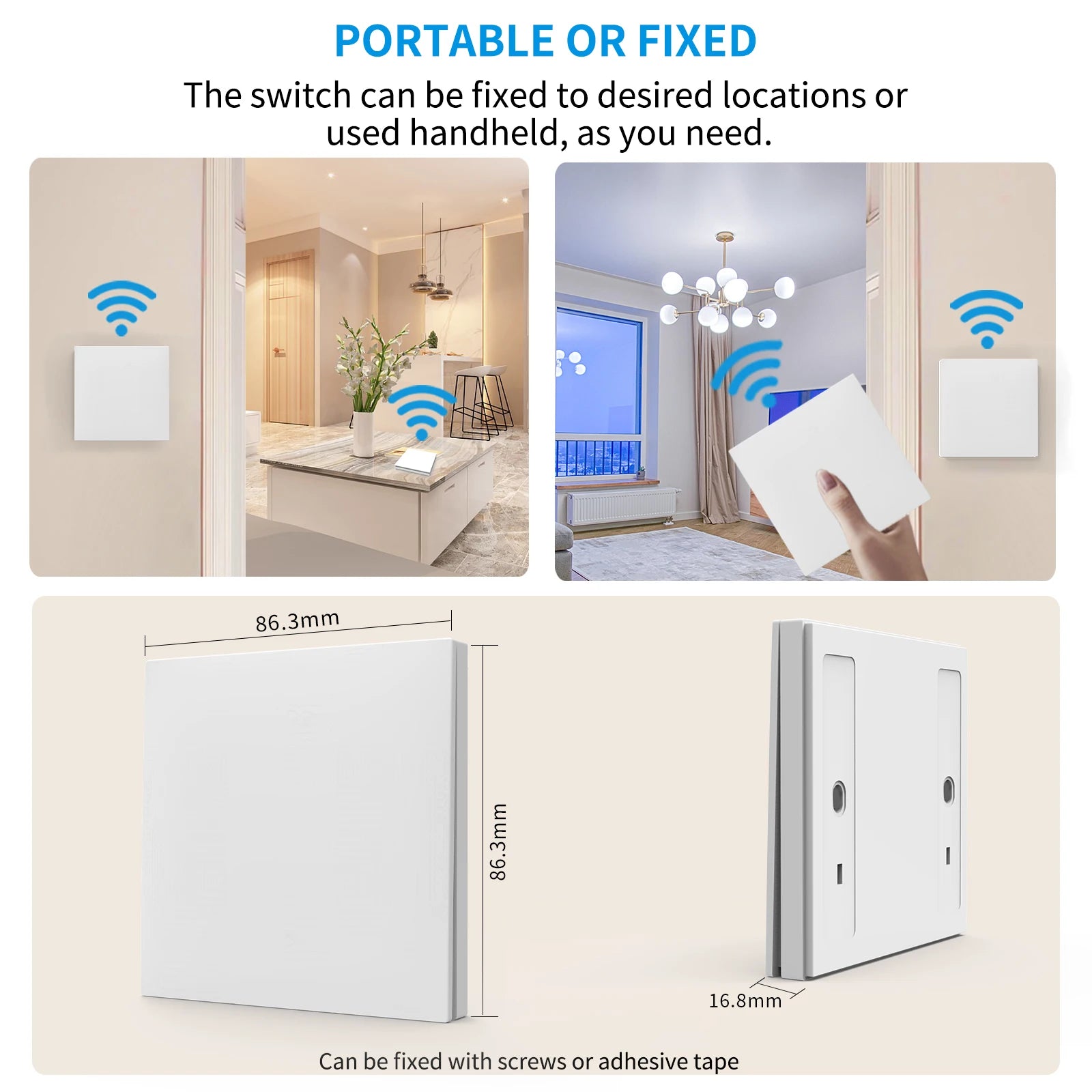 RF433 Self-Powered Wireless Light Switch, Kinetic No Battery,16A Relay, Retrofitting Easy Installation for Home Garage Garden