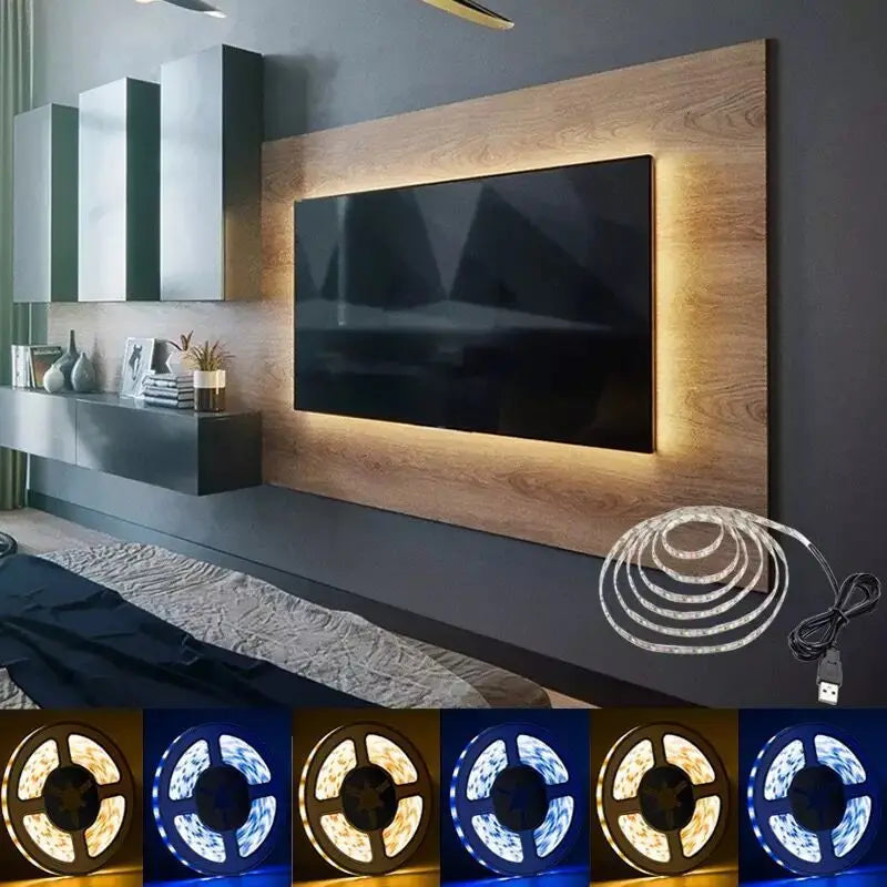 DC 5V USB LED Strip Lights - 2835 SMD Warm White/White, Flexible TV Backlighting, Home Decoration, DIY Lighting Tape