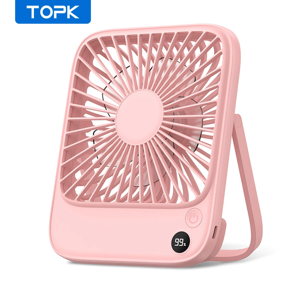 TOPK Rechargeable Portable Fan Electric Mini fan for Camping,4600mah Battery USB Desk Fan Small Silent Table Fans for Room Home