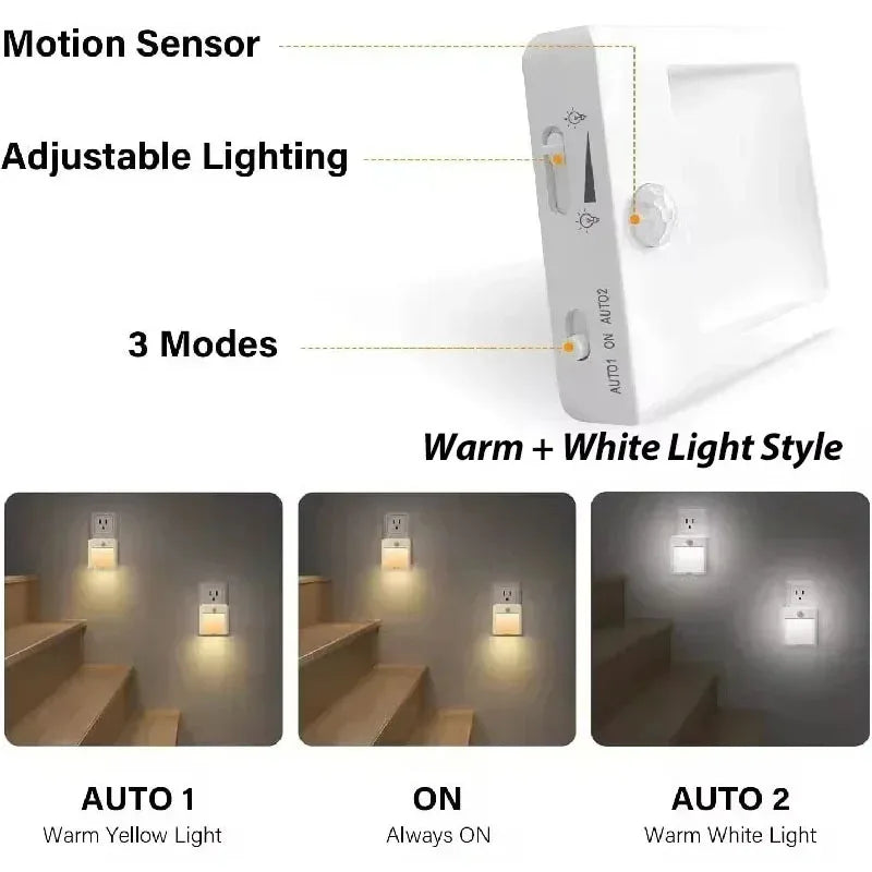 LED Night Light EU US UK AU Plug In Smart Motion Sensor Light Wall Lamp for Home Aisle Hallway Stair Kitchen Bedroom Night Lamp