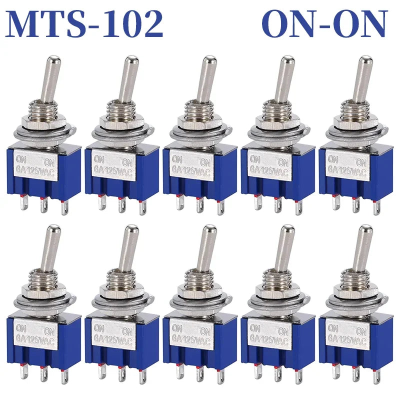 10pcs MTS-102 103 MTS-202 203 Toggle Switch 6A 125VAC on on SPDT 6mm Mini Switch DPDT on off on Waterproof Cap