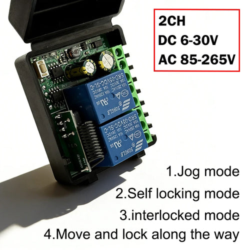 433MHz RF Wireless Remote Control Switch 6-30V 85-250V 2CH Relay Receiver For Door Electromagnetic lock Motors Lighting DIY etc