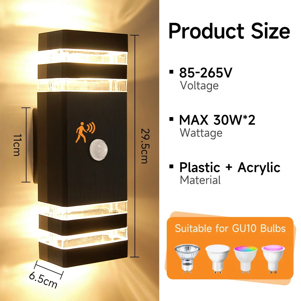 Smart Outdoor Wall Light Waterproof LED Wall Lamps Motion Sensing Porch Lights Exterior Sconce Lamps For Balcony Garden Backyard