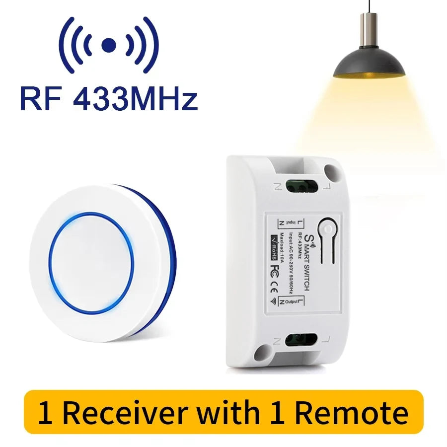 433MHz Wireless Light Switch 10A Relay Breaker Remote Control 220V 110V Mini Round Button Wall Switch for Home LED Lamp