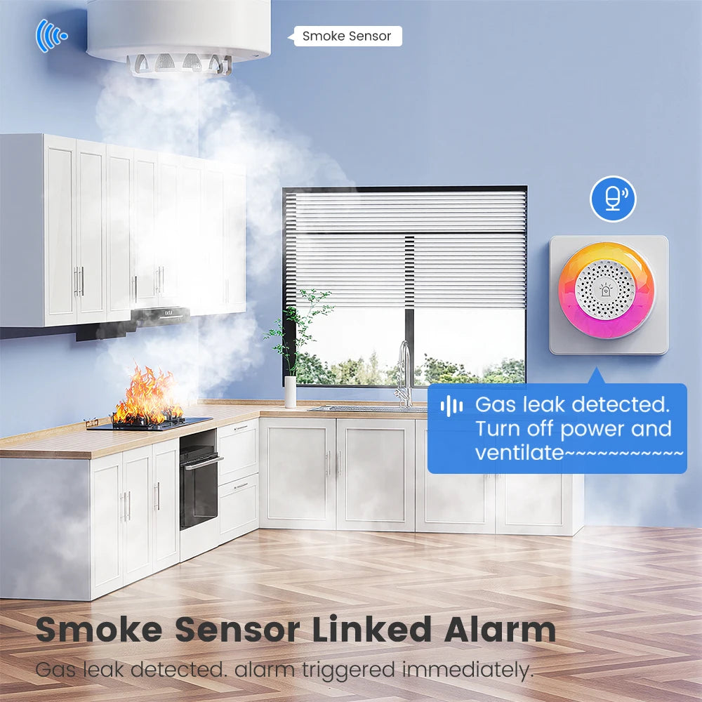 Home Security Smart Siren WiFi Sound Light Alarm Tuya Smart Life APP Support Vibration CO VOC PIR Human Motion Detection Sensor