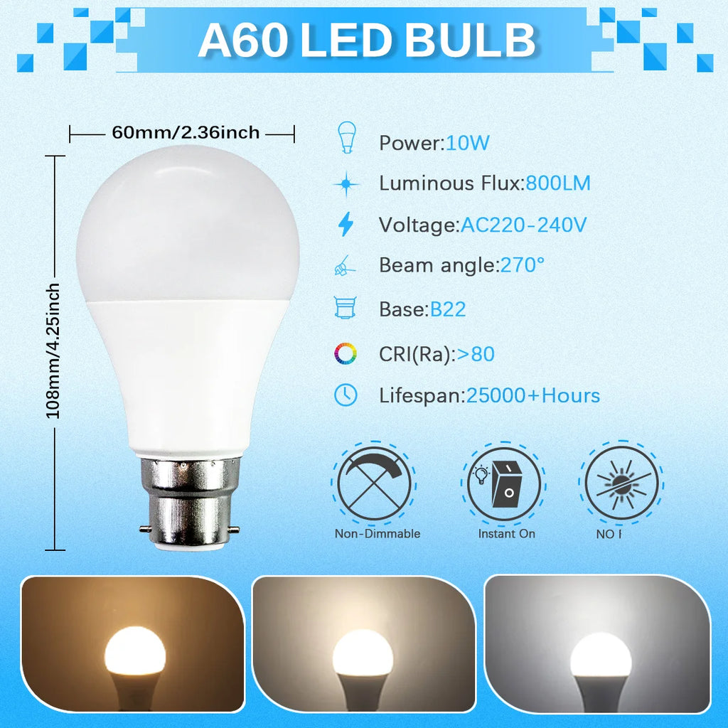 4PCS LED Bulb B22 Lamps 80-100LM/W 3W 8W 9W 12W 15W 18W 24W AC 220V 240V Lampada Light Bulbs LivingRoom Home Indoor LED Bombilla