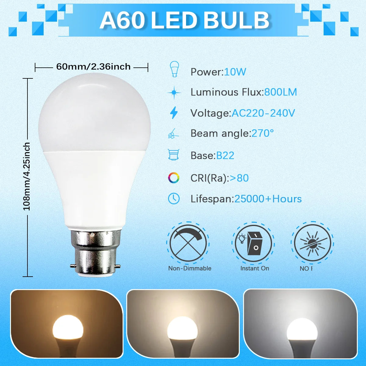 4PCS LED Bulb B22 Lamps 80-100LM/W 3W 8W 9W 12W 15W 18W 24W AC 220V 240V Lampada Light Bulbs LivingRoom Home Indoor LED Bombilla