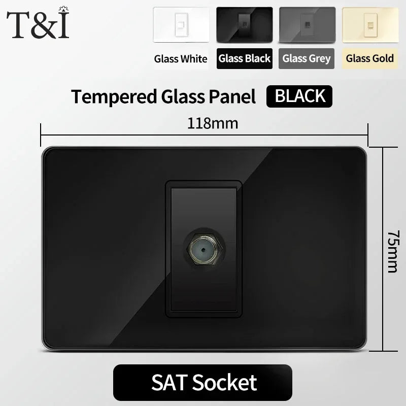 118 Series Black Tempered Glass Wall Switch Socket Italy Standard 16A Outlet with USB Type-C 20W Fast Charging for Home Office