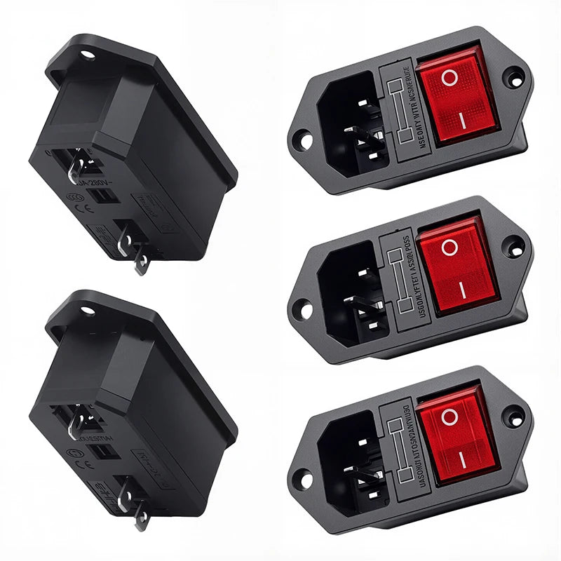 10A 250V 3 Terminal Power Socket with Fuse Holder Rocker Switch AC Power Cord Inlet Plug Socket