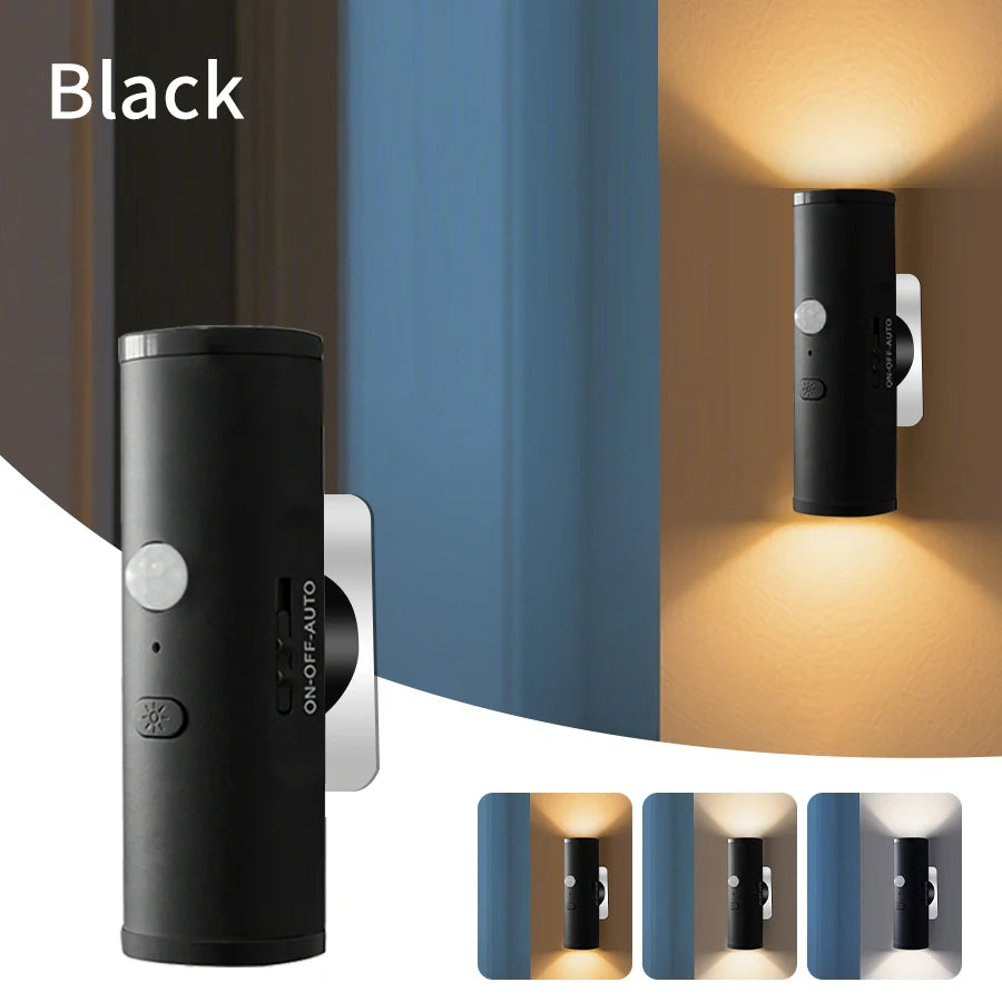 Rechargeable LED Night Light Motion Sensor Double-head Wall Lamp Magnetic Spotlight 3 Color For Bedroom Closet Stair Lighting