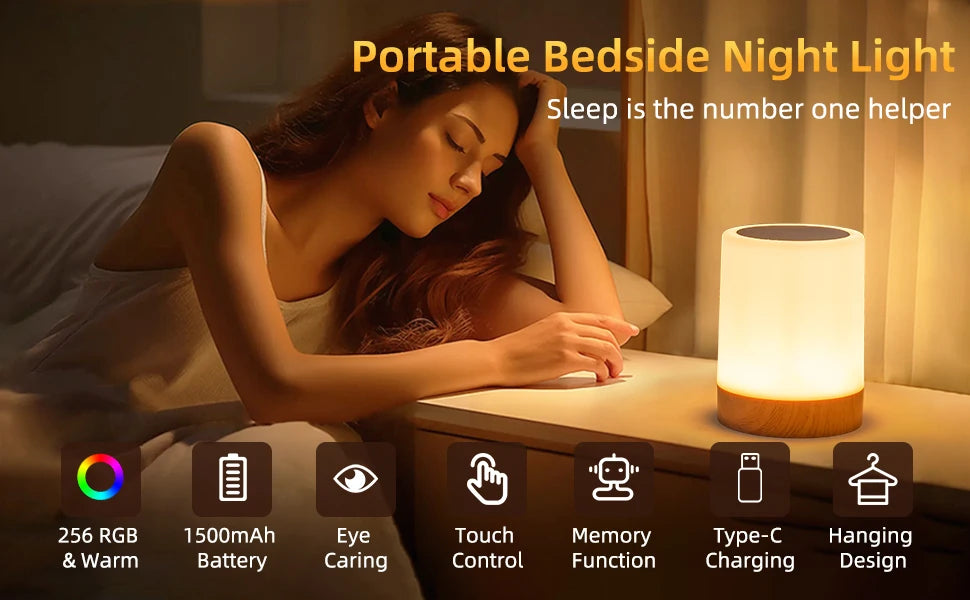 16 Colors Night Light Smart Touch Bedside Table Lamp RGB USB Rechargeable Desk Lamp Bedroom Decoration Gift Dining Table Light