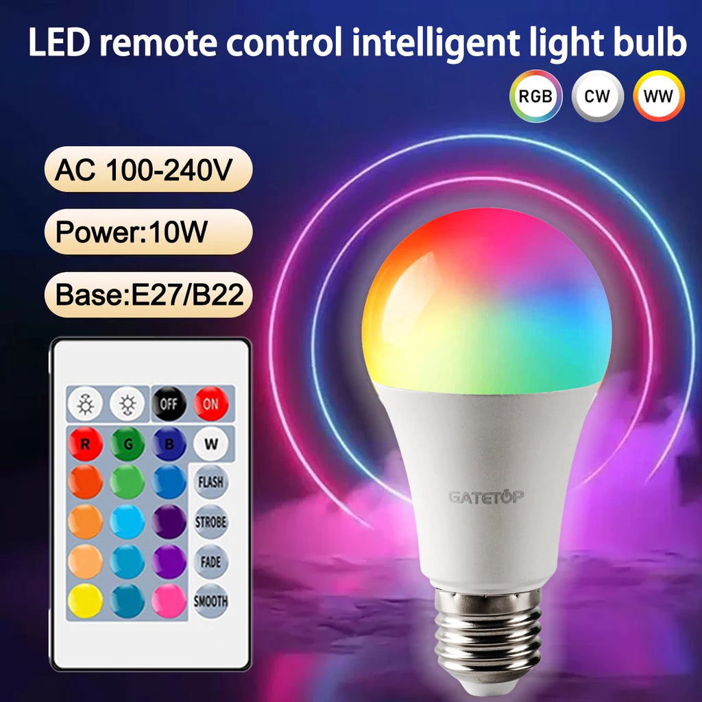 1-10pcs RGB Dimmable Bulb E27 B22 110V 220V Lamp Smart 24 Key Remote Control RGBW Light Dimming Bulbs for Livingroom