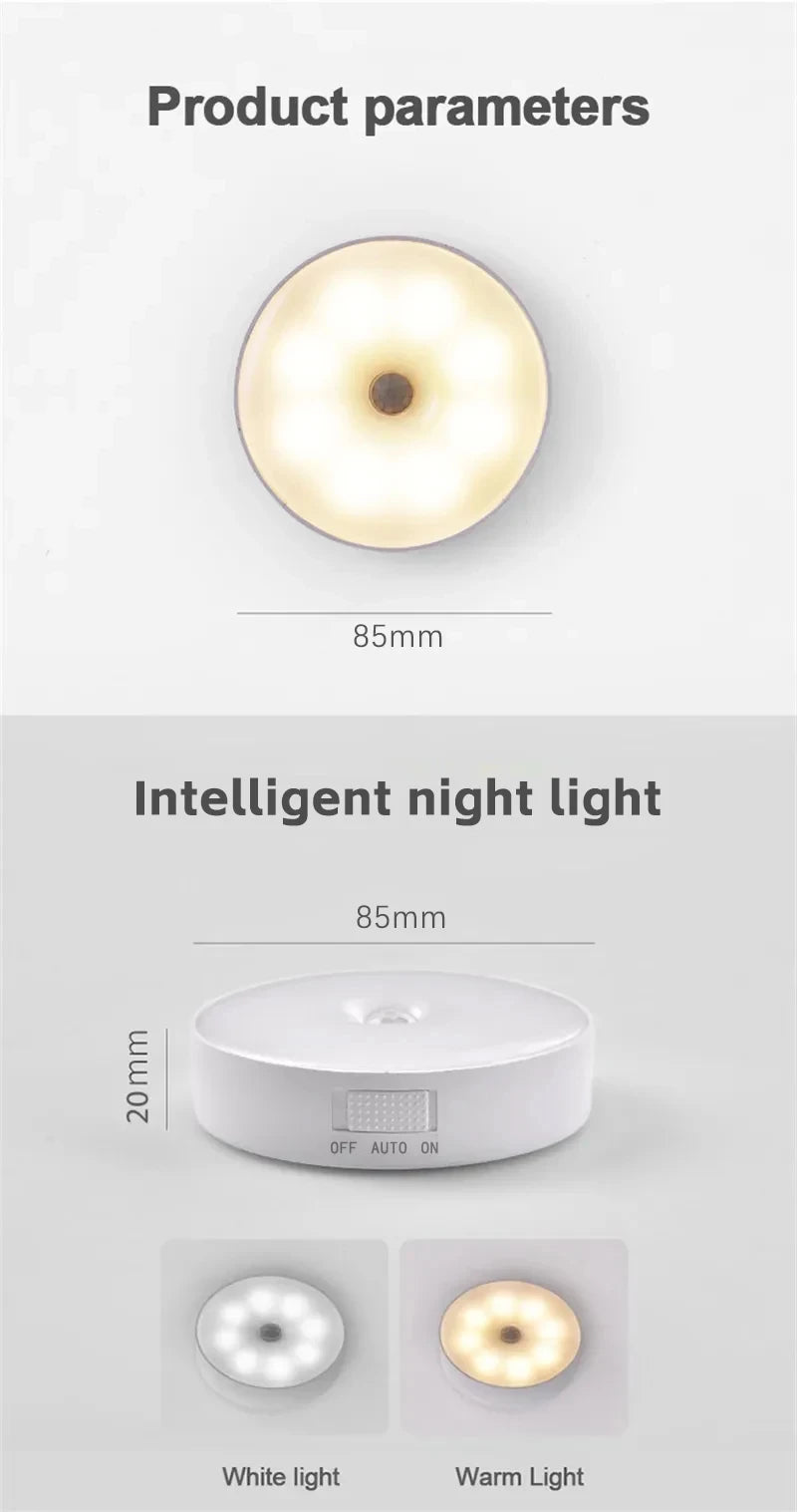 Smart Human Sensor LED Night Light USB Charging Wireless Magnetic Mount Emergency Auto Lighting Lamp for Home Office Hallway