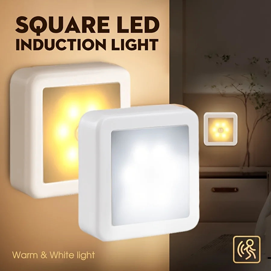 1pc 6-LED motion sensor night light, square induction lamp, LED wall lamp, office interior decoration light, office staircase