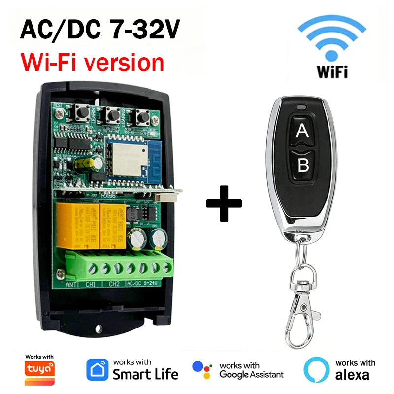 New Universal 433MHz WIFI Smart Switch Module 2CH 433.92MHz Garage Door Remote Control Receiver Gate Controller Works With Tuya