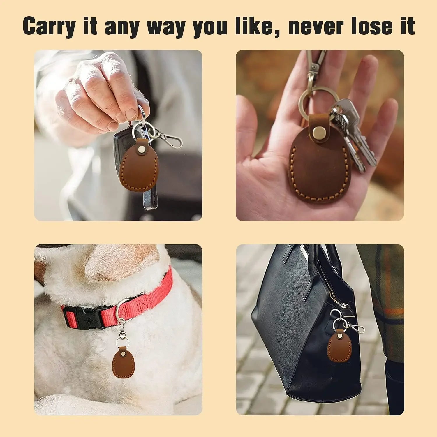 For Apple AirTag Portable Handmade PU Leather Holder Case with Keyring Full Coverage Protective Case Cover for AirTags Air Tag
