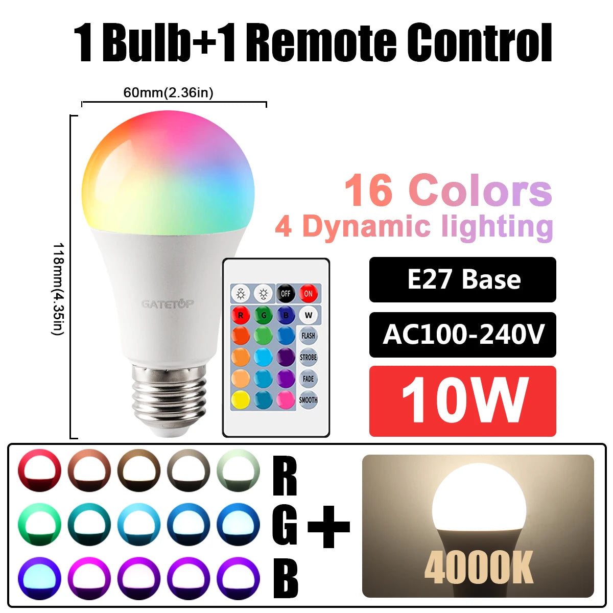 1-10pcs RGB Dimmable Bulb E27 B22 110V 220V Lamp Smart 24 Key Remote Control RGBW Light Dimming Bulbs for Livingroom