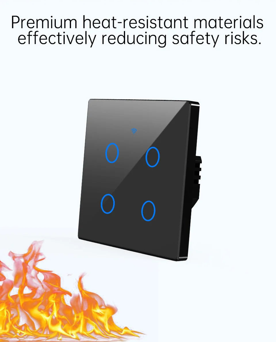 WiFi RF 433mhz Touch Wall Light Smart Switch 1 2 3 4 Gang Wireless Switch 220V with no Neutral EU Work Witch Tuya Alexa Google