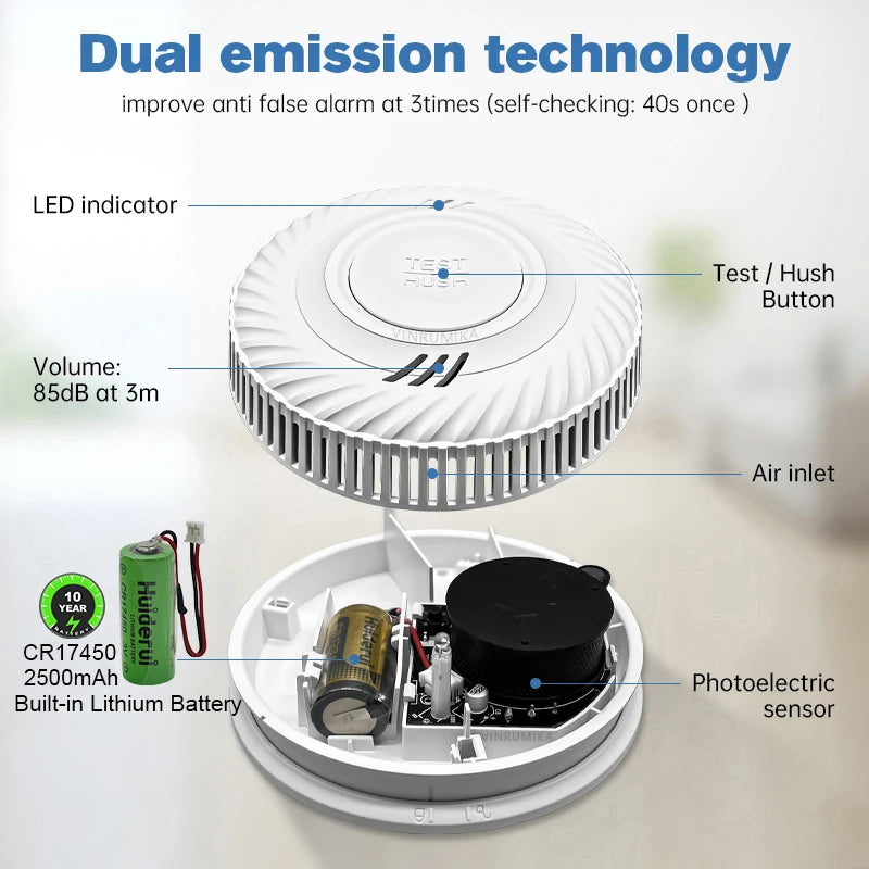 WiFi Tuya Smart Smoke Detector With Built-in 10 Year Lithium Battery For Parlor Room Kitchen Shop Fire Inspection Alarm Sensor