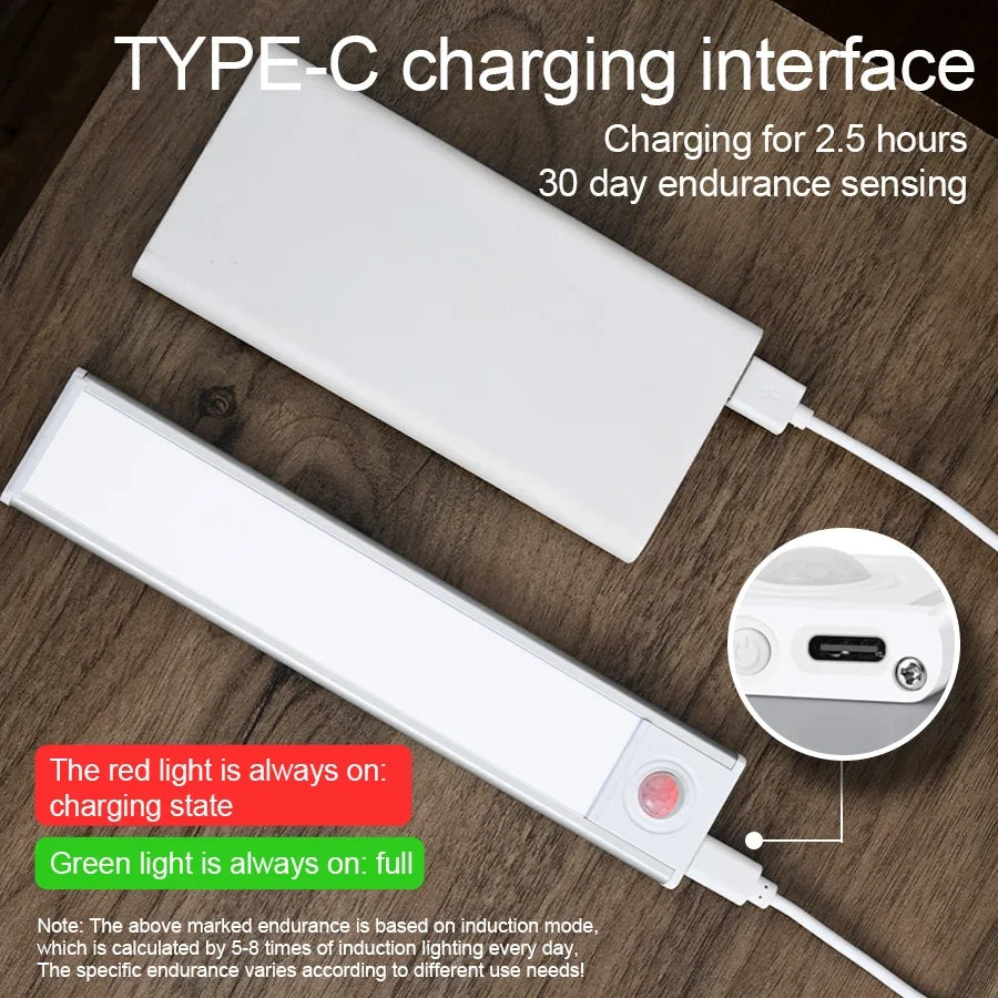 Night Light TYPE-C USB Lights Motion Sensor LED Three colors in one Lamp For Kitchen Cabinet Bedroom Wardrobe Indoor Lighting