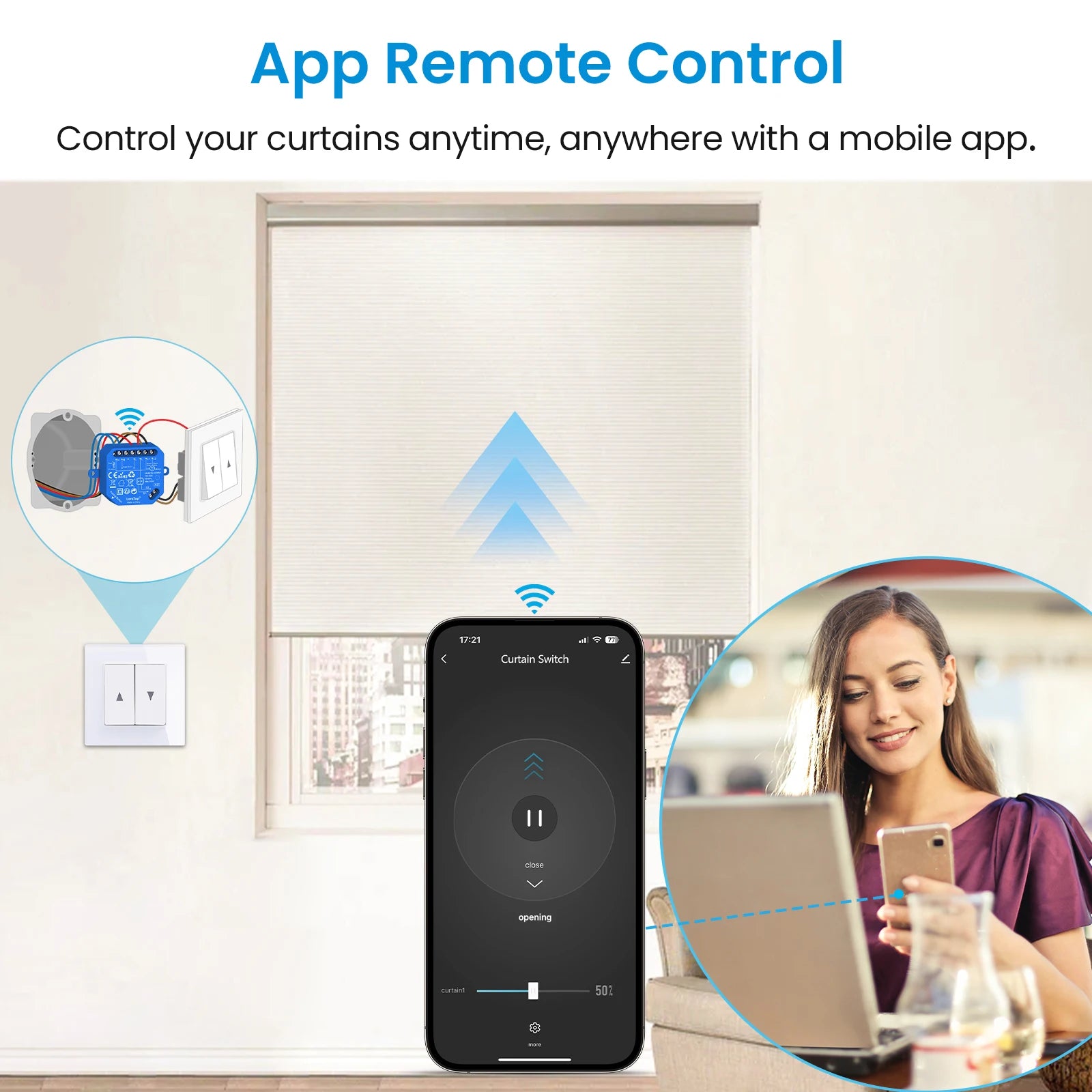 Wireless Roller Shutter Blinds Switch for Tubular Motors Percentage Progress Tuya Smart Life App Remote Control Google Assistant