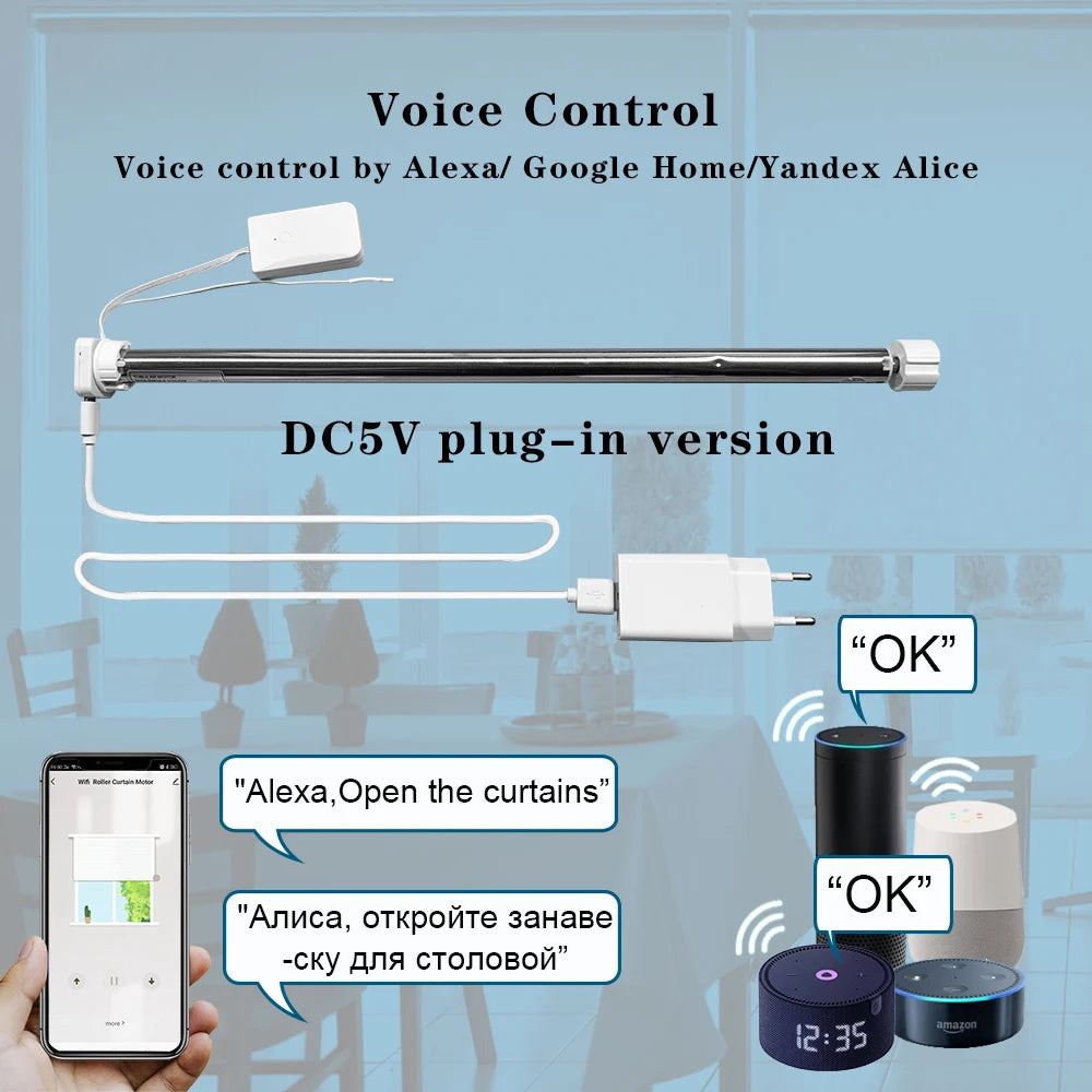DC5V Wired Tuya Wifi Shutter Motor Blind Electric Smart Curtains For Roller Curtain Suitable For 20 25 28mm Blind Tube Alexa