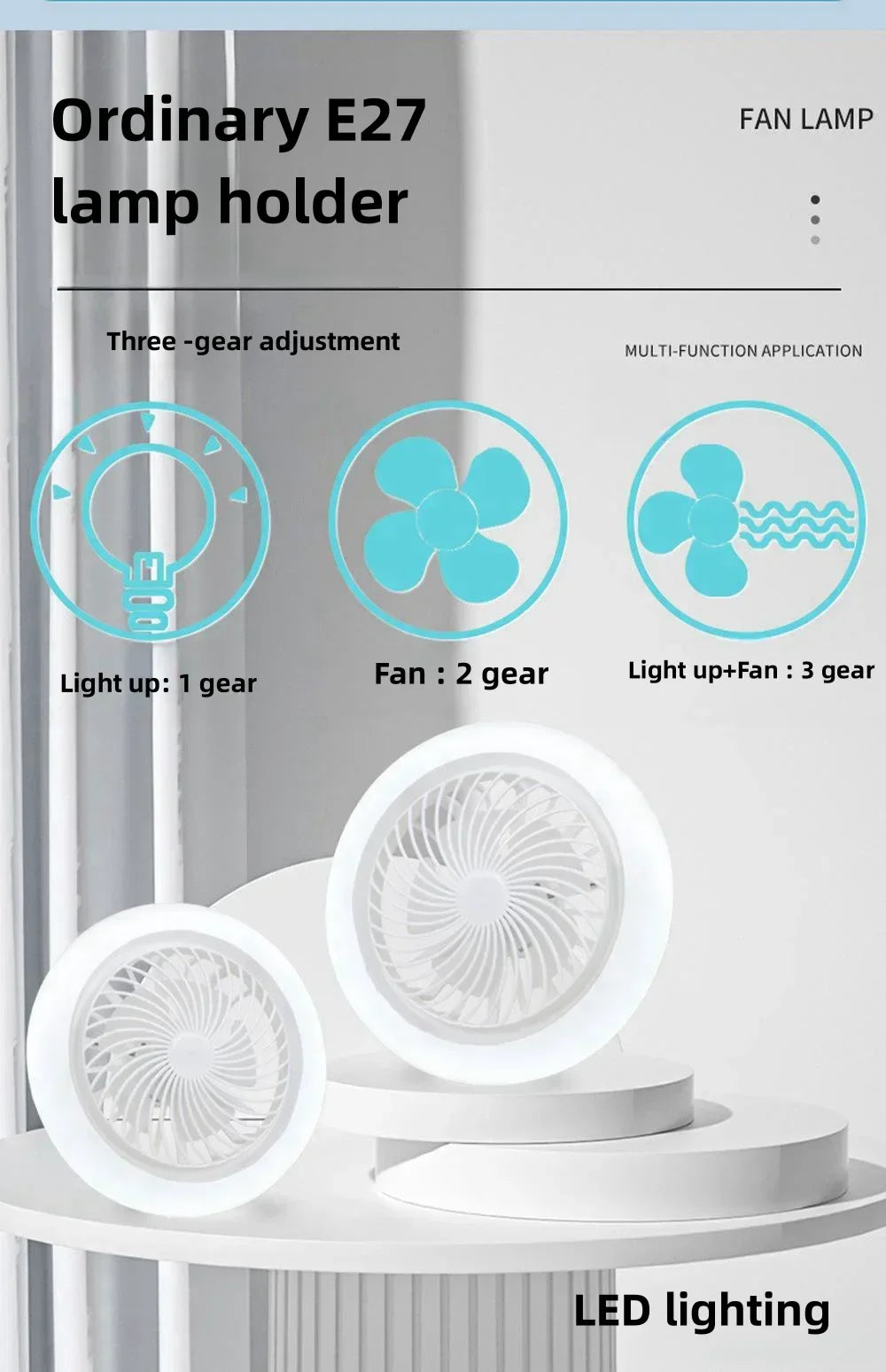 Smart 3-in-1 Ceiling Fan with Remote Control Lighting Lamp  Lighting Base for Bedroom and Living Room Silent and Convenient
