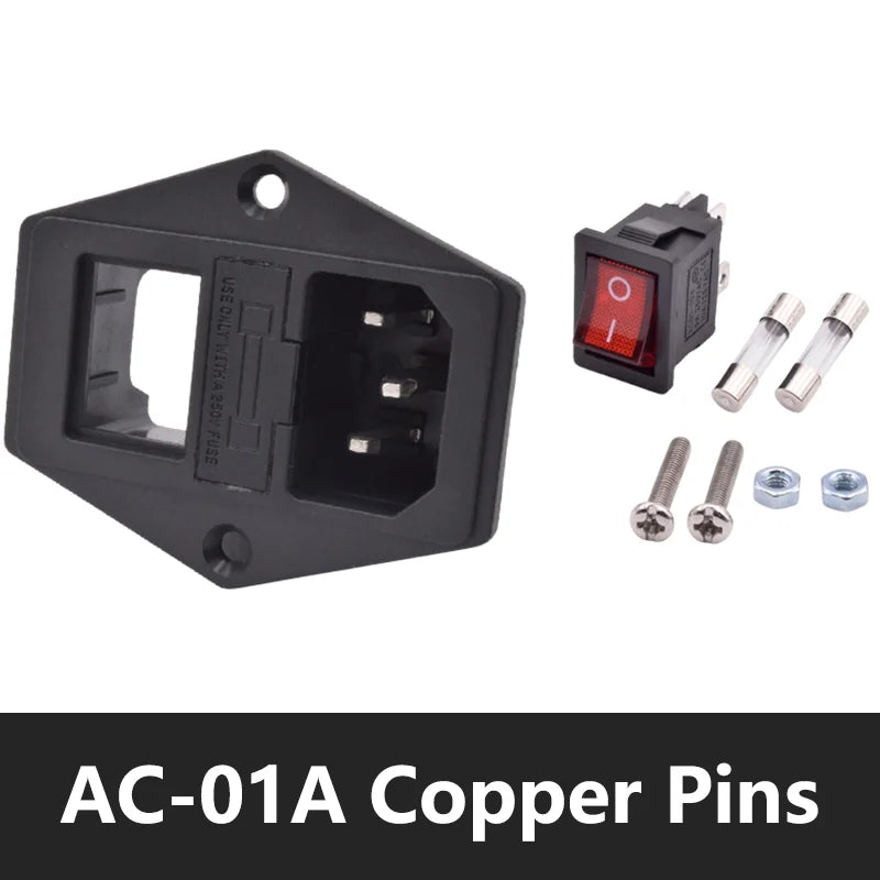 C13 C14 Electrical Power Socket Computer Mount Outlet 3 Pin IEC320 LED Rocker Switch Brass 10A Fuse Inlet Plug Connector 250v