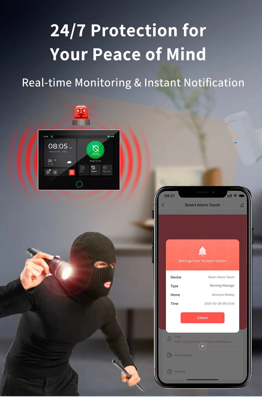 KERUI 4G/WiFi GSM Home Alarm with 7-inch IPS Large Touch Screen Panel Works with Tuya Wireless Security Alarm System Burglar