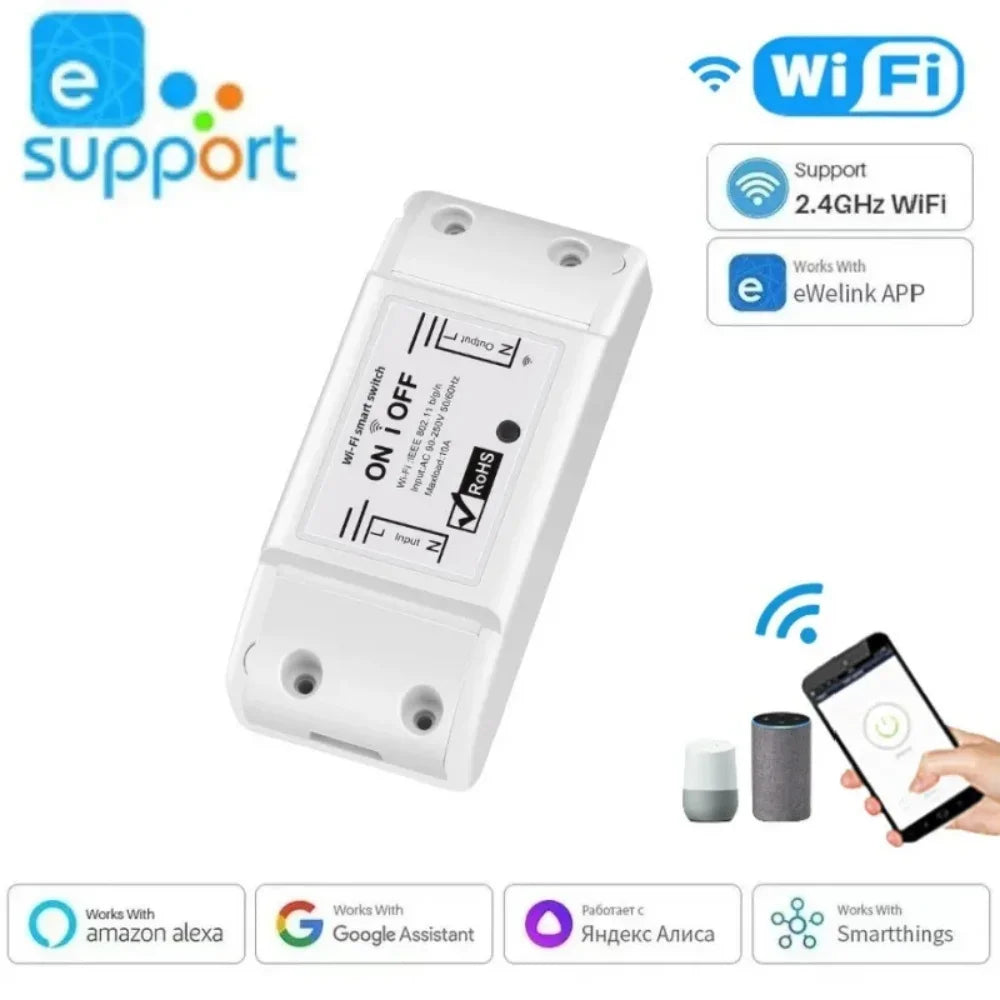 10A WiFi Smart Switch Smart Home Wireless Control Switch Relay Breaker Remote Control Support Tuya Alexa Google Home Ewelink