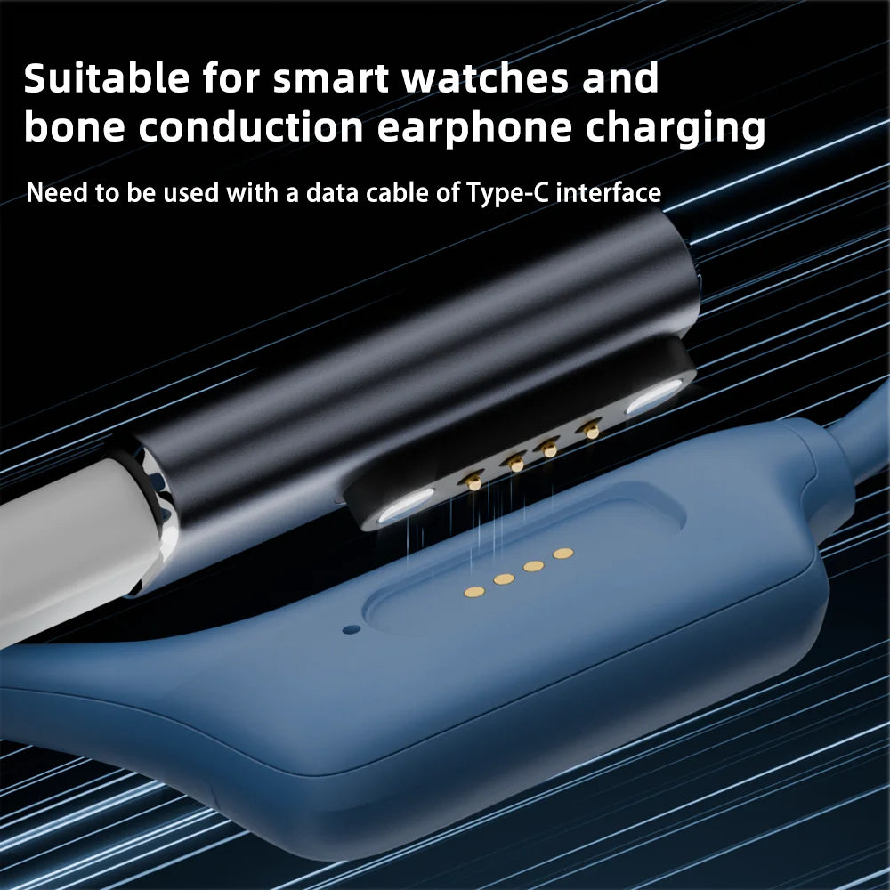 Suitable for Shokz devices bone transfer headset/smart watch charging adapter USB-C to 7.62MM 2-pin/4-pin magnetic charging port
