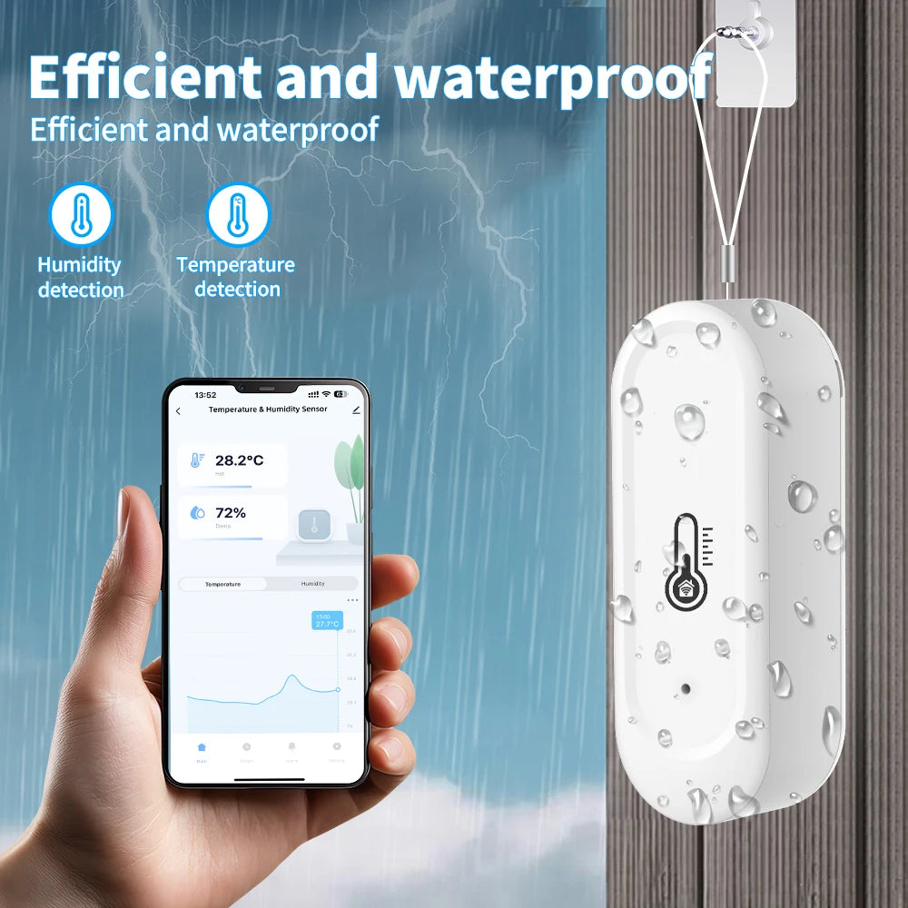 IP65 Waterproof Outdoor Zigbee or WiFi Temperature Humidity Sensor Home Tuya Thermometer Compatible Black or White Color
