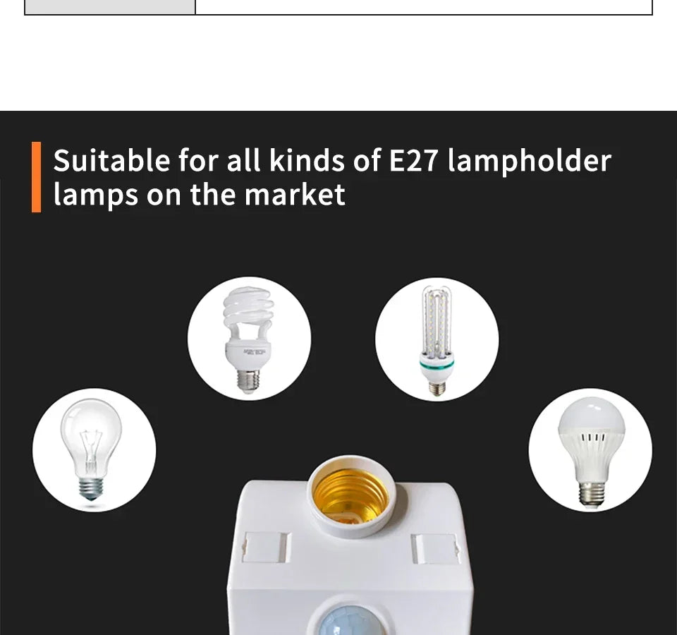 E27 LED 220V 110V PIR Motion Sensor White Switch 120° 2-6m Human Body Sensor Lamp Holder for Home Lighting Corridor Stairs Room