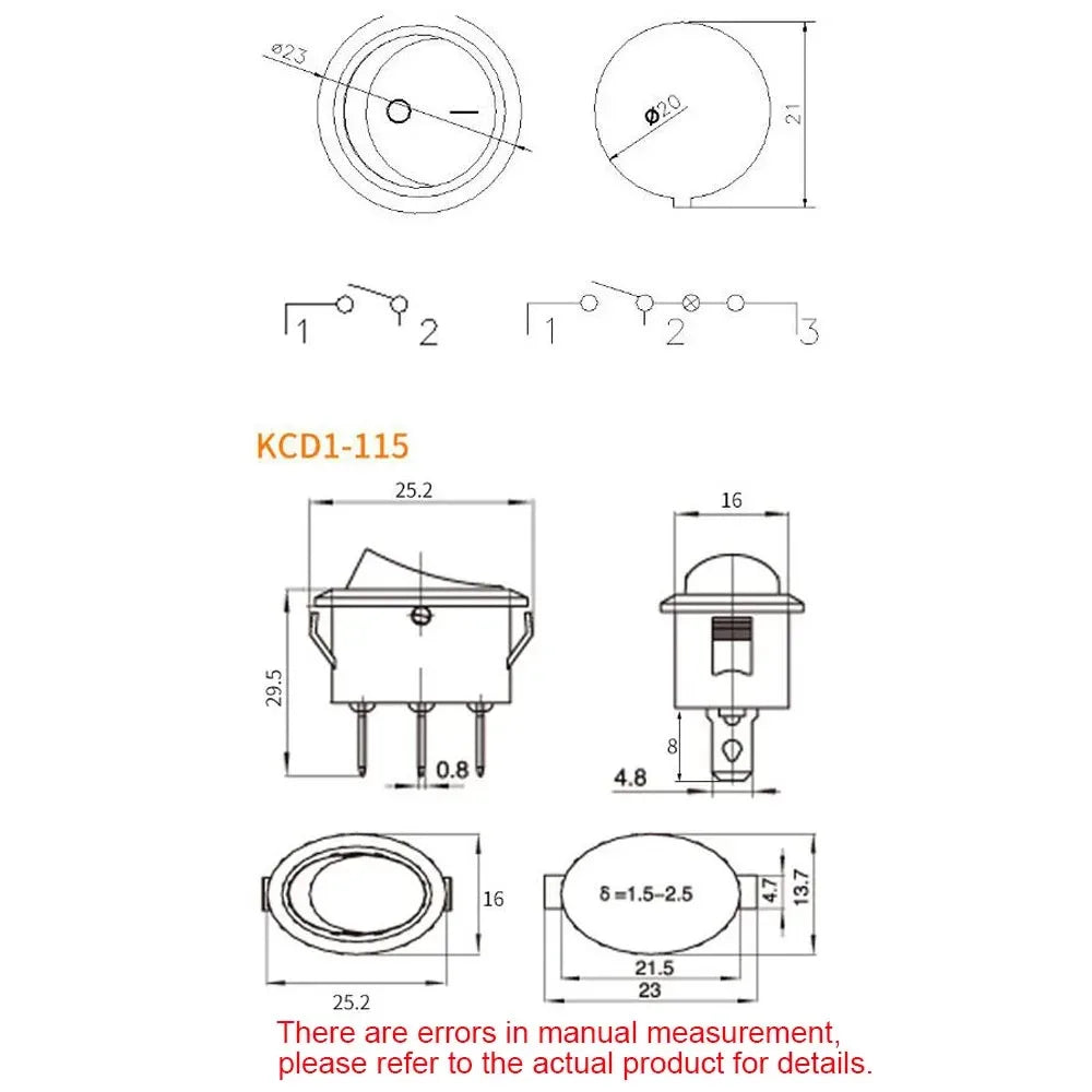 5/10pc ON/OFF Switch Red White Round Rocker Toggle Switch Plastic Push Button Switch Small power boat type switch