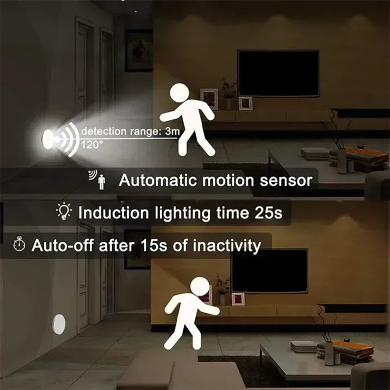 Motion Sensor Puck Lights LED Wireless USB Rechargeable Operated Under Cabinet Lighting on Shelf Display Closet Counter Light