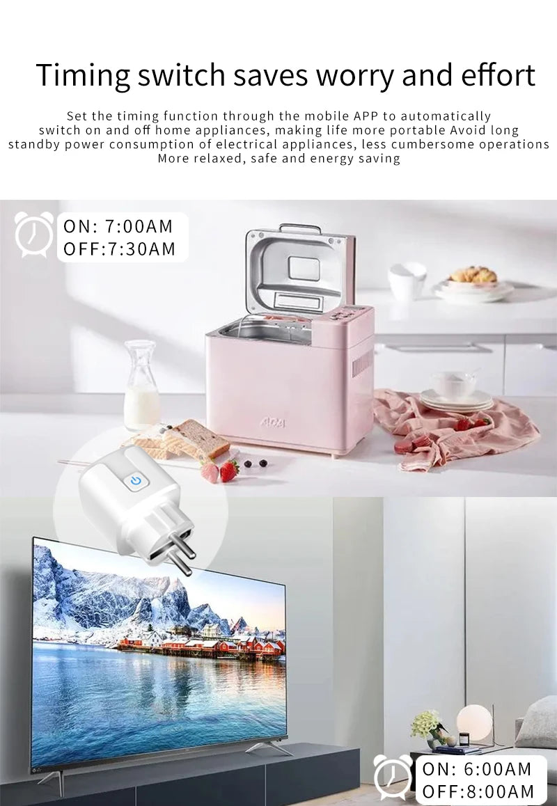 Tuya WiFi Smart Plug (European Standard), compatible with Alexa and Google Assistant, with energy consumption monitoring
