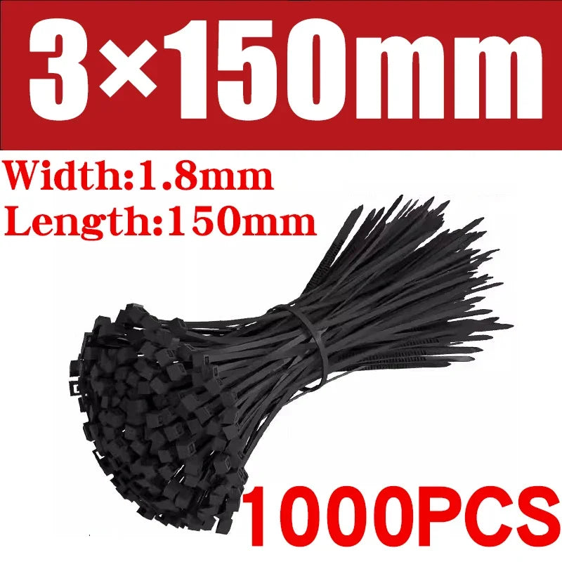 500/1000PCS Plastic Nylon Cable Ties Self-locking Cord Ties Straps Adjustable Cables Fastening Loop Home Office Wire Zip Ties