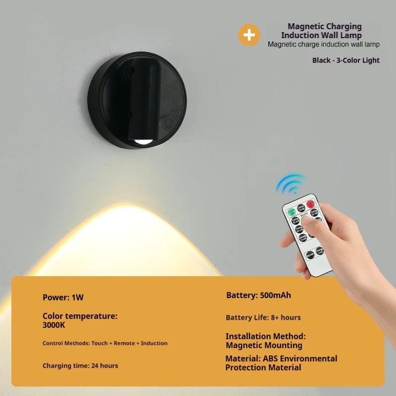 LED Light Magnetic Rechargeable Wall lamp Spotlight Atmosphere Light  No Punch Reading Light Touch Switch Dimmable Bedside Lamp