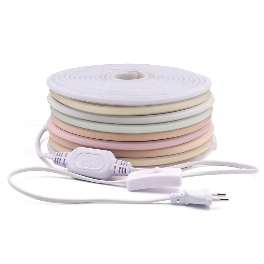 220V Switch COB LED Neon Strip Light 288LED AC EU Power Plug Kit White Pink Red 10 Color Waterproof Flex Tape Home Kitchen Decor