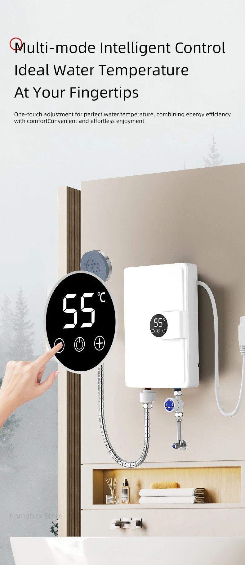 Smart Inverter Electric Water Heater Instant Water Heater Fast Heating Shower Instant Heating Water Heater LED Touch Controls