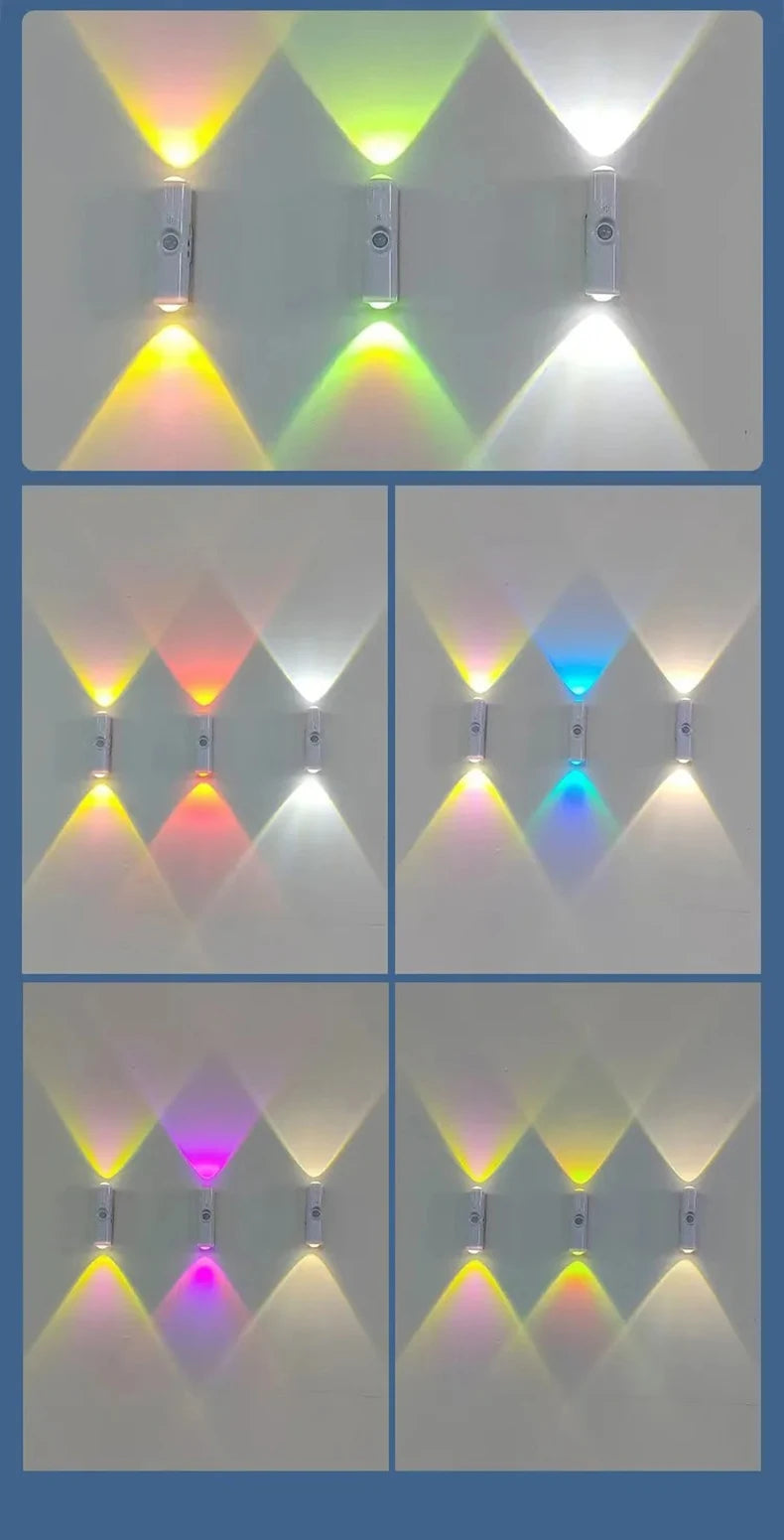 Rechargeable Motion Sensor Magnetic Wall Lamp Smart LED Double-head RGB Gradient Night Light for Bedroom Closet Home Decor