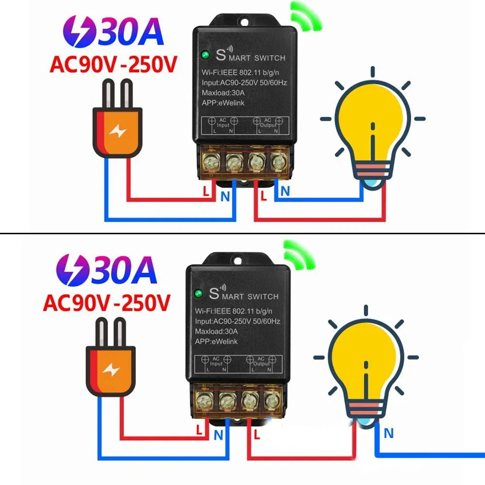 Ewelink Smart WiFi Switch 30A High Power Controller Motor Relay Module Timing Voice Control With Alexa Google Home