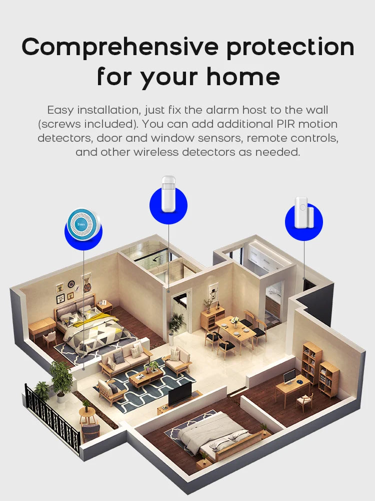 Tuya Smart Life App WiFi Smart Home  Alarm System Kit Wireless 433MHz Door Sensor Siren for Garage Office Security  Protection