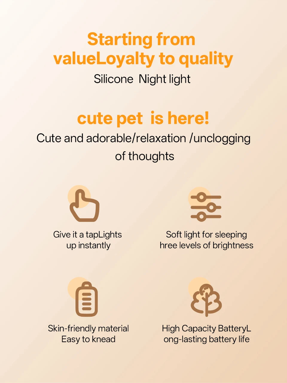 GGbingo Rechargeable Night Light LED Cartoon Animal Silicone Lamp for Kids Touch Sensor Timer USB Children's Room Dec