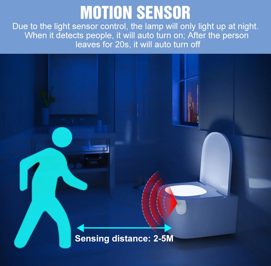 RGB LED Toilet Bowl Lamp PIR Smart Motion Sensor Night Lights AAA Battery Powered For Washroom Bathroom WC Toilet Seat Backlight