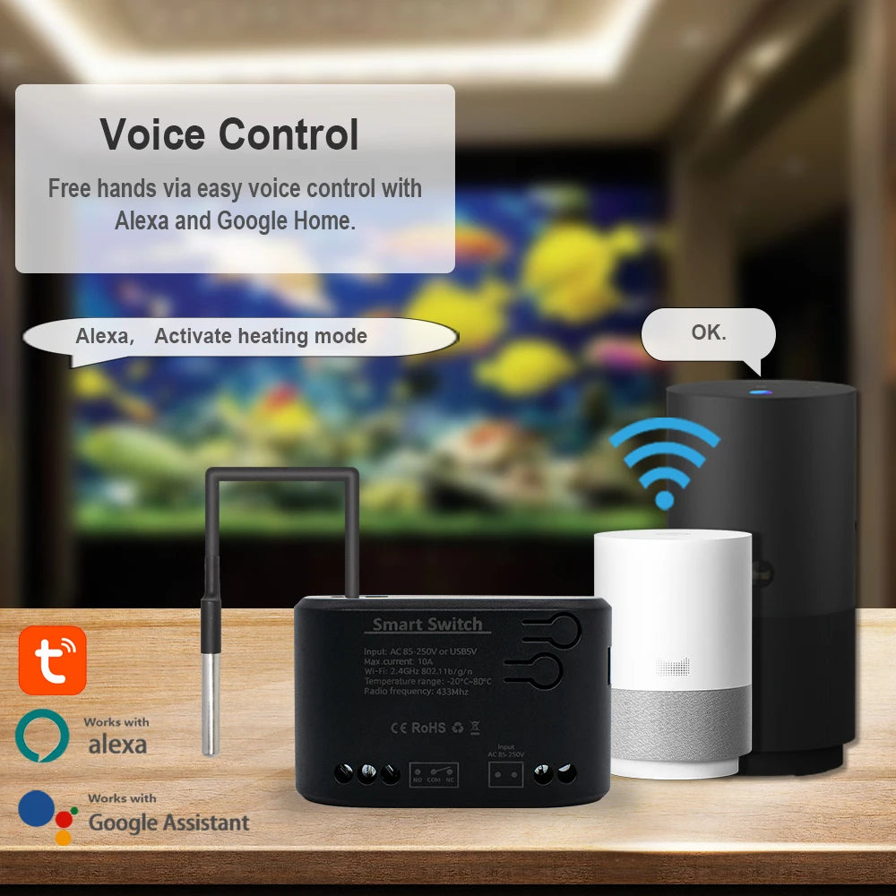 Wifi Temperature Sensor Tuya Smart Wifi Rf433 Intelligent Thermostat Switch 10A Data Monitoring Alexa Google Home Compatible