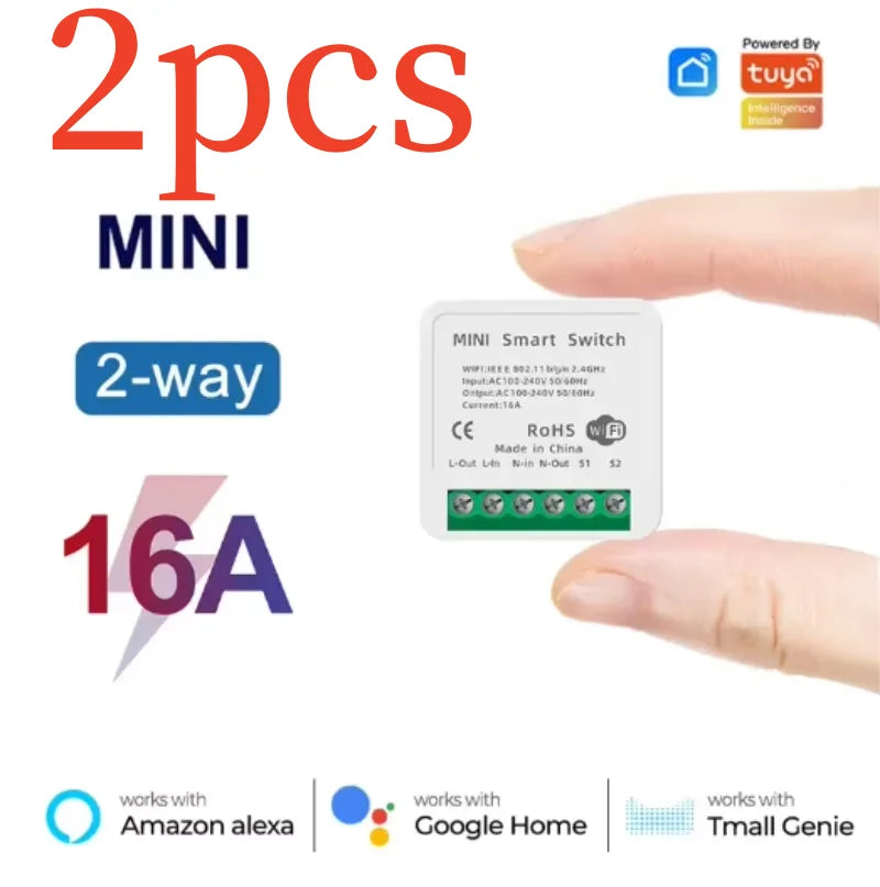 Mini 16A WiFi Switch Smart Life App 2 Way Control Smart Home Automation Module Interruptor Work for Alexa Google Home