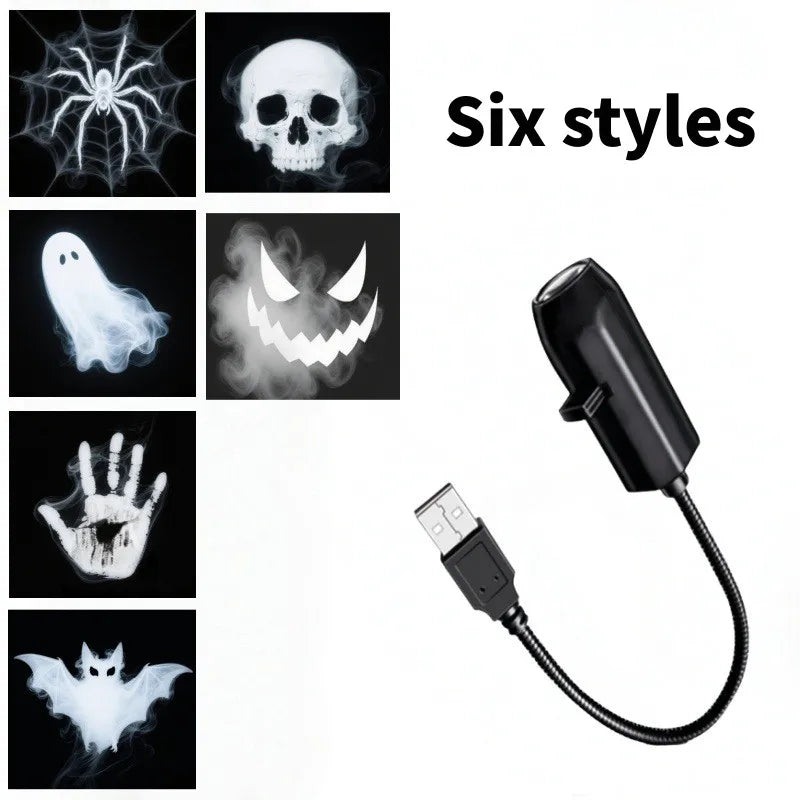 USB Projector Light Halloween Ghost Skull Night Light Switchable Pattern LED Projector Lamp for Room Ceiling Window Wall Decor
