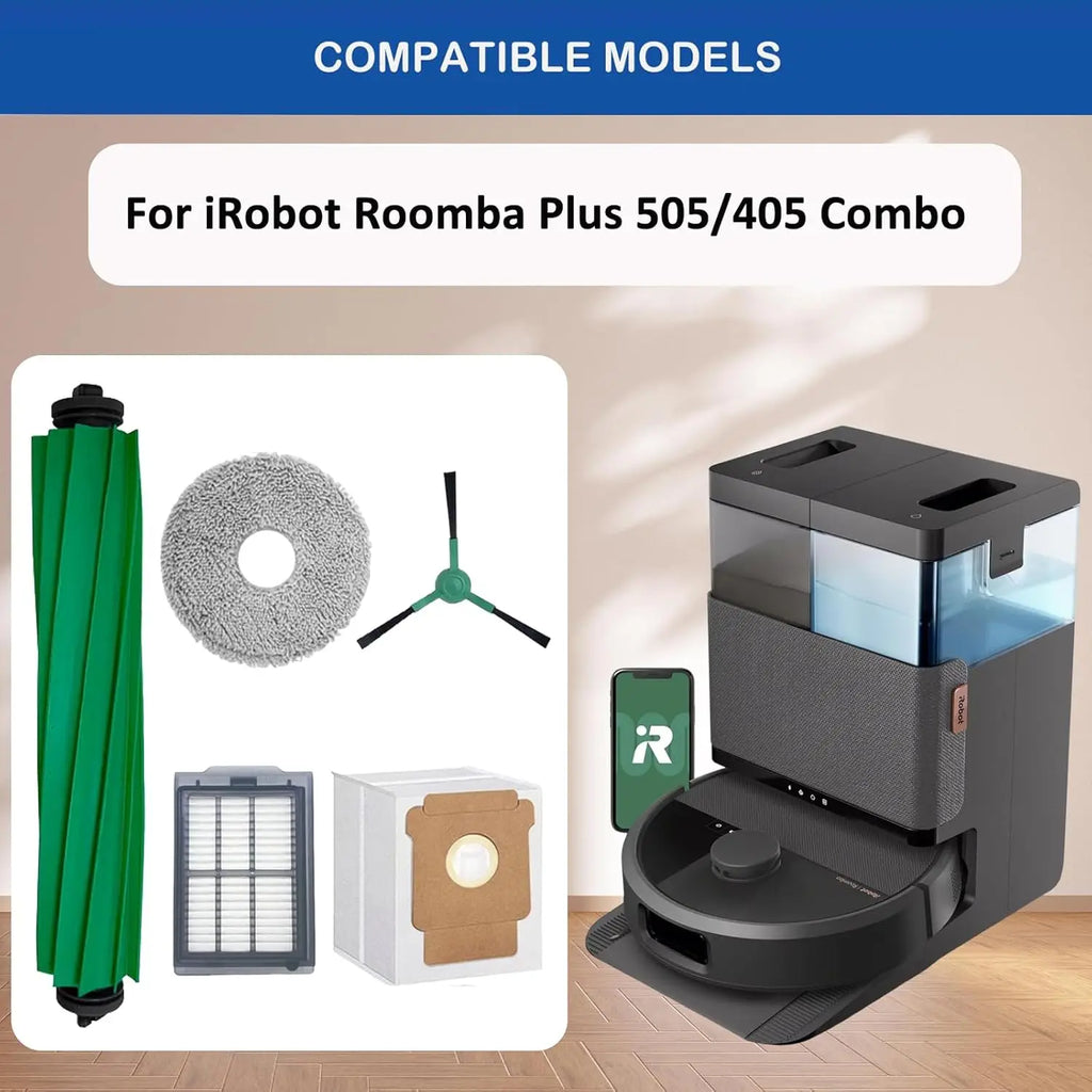 For iRobot Roomba Plus 405 Combo / 505 Combo Robot Vacuum Spare Parts Main Side Brushes Mop Cloths Filters Dust Bags Accessorie