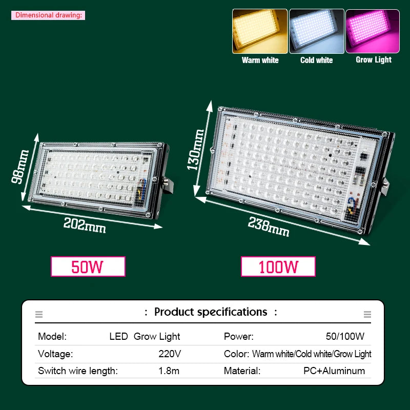 50W 100W Led Flood Light IP65 Waterproof AC 220V Full Spectrum Floodlight Spotlight LED Reflector Street Lamp Wall Flood Lights